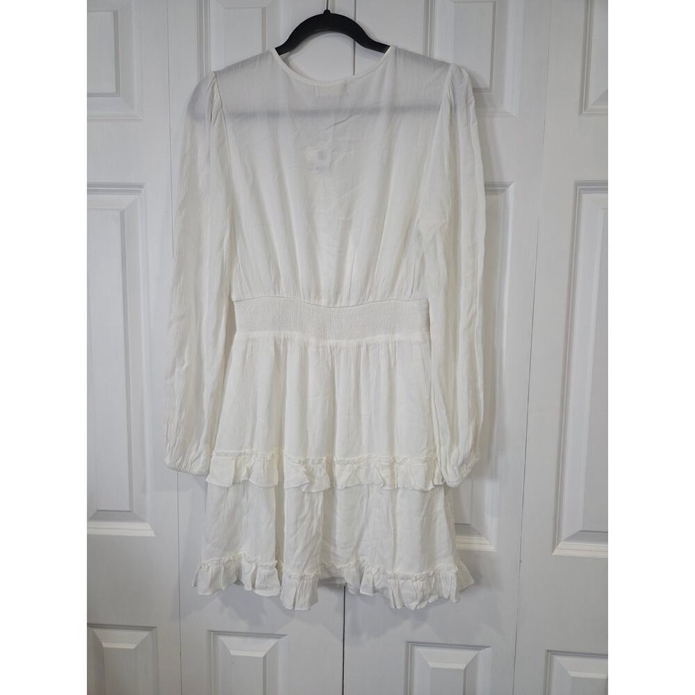 NWT Altar'd State White Long Sleeve Tiered Mini Dress Medium Boho Cottagecore - Picture 2 of 8